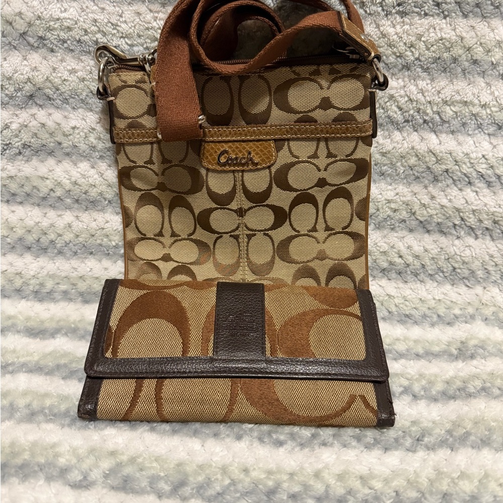 Coach Signature Crossbody Bag in Brown and Tan